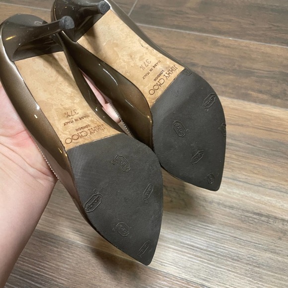 Jimmy Choo Size 37.5 US 7.5 Patent Leather Pumps Heels Metallic Gray Pointed Toe - Picture 4 of 8